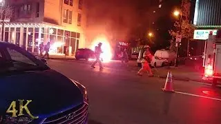 Монреаль: Раннее на месте возгорания автомобиля / Видео с места возгорания автомобиля, снятое до ...