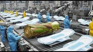 Inside a Modern Banana Stem Factory | Sanitary Pad Production Process (Full Process)