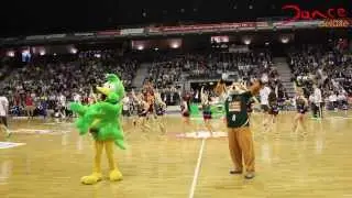 Timeout F&uuml;chse Berlin: Die Cheerleader von Dance Deluxe tanzen zusammen mit Fuchsi und Fini
