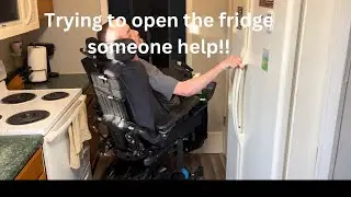 Doing a little jig to open the fridge