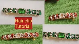 How to make a unique design hair clip# kundan stone center clip #hair accessories #Tutorial 