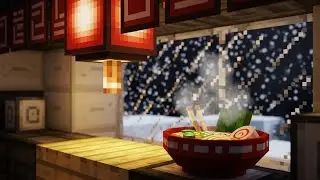Cozy Minecraft Winter Ramen Shop Ambience &ndash;  Snowy Night Streets | 1 Hour Relaxing Background Music
