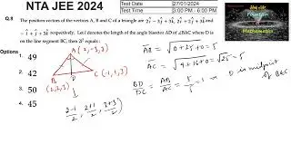 The position Vectors of the vertices A,B,C 2i-3j+3k|JEE|Main|2024|session 1|27 Feb 2024| Shift 2|NTA