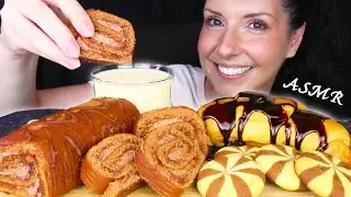 CHOCOLATE SWISS ROLL, STUFFED COOKIES & CROISSANT 🥐 | No Talking | ASMR Mukbang - 먹방 | Eating Sounds
