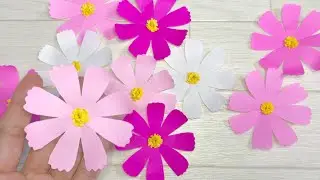 【折り紙】秋の花　コスモスの作り方　秋桜の簡単な切り方【ペーパーフラワーの壁面かざり】