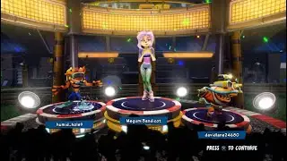 Scuba Crash, Clownfish Nash and Mermaid Isabella Bandicoot Winning Podium. (Crash Nitro Fueled)
