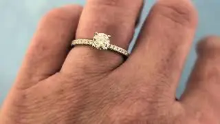 Round Moissanite Engagement Ring | Gold Moissanite Ring for Women | Pave Set Side Stone