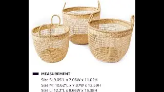 LiLaCraft Set of 3 Floppy Seagrass Baskets, Natural Woven Storage Basket