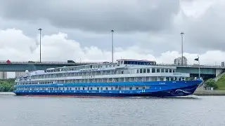 Massive Four Deck Cruise Ship ROSSIA Leaving Moscow