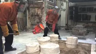 Pouring bronze in the Camberwell Foundry