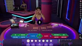 Sexy Live Dealer(Croupier) Brunette In Violet Bikini | Online Baccarat