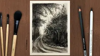 Dark Forest Path Drawing | Hyper Realistic Charcoal Pencil Art | ASMR Sketch