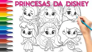 Colorindo as princesas Ariel, Moana, Rapunzel, Merida, Tiana e Aurora | Coloring Drawing of princess