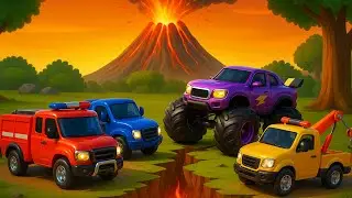 Volcano Eruption! Monster Truck and Friends Face the Lava Challenge 🌋🚙 | Vehicles Animation