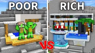 Mikey Family POOR vs JJ Family RICH Modern Mountain House in Minecraft (Maizen)