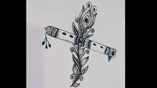 How to Draw Krishna Flute with Peacock feather Mandala art Step by Step #art #drawing #sketch#viral 