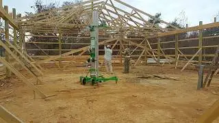 Raising A 40ft Truss With A Material Lift And 2 People!!!  DIY Budget Pole Barn Build