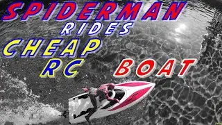 Spiderman Rides Stupid Cheap RC Boat Intey H102