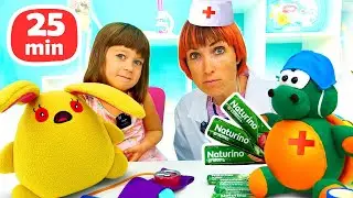 Bianca is a Doctor for Toys: Giant Toy Bear & Toy Rabbit Lucky Are Sick!