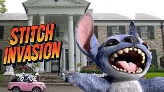 Disney's Stitch Invades Elvis Presley&rsquo;s Graceland in Pink Convertible