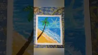 Easy Beach Scenery Painting | Palm Tree & Ocean #shorts #painting #art #oilpastel