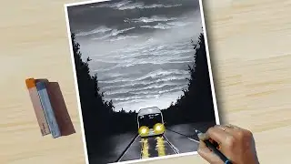 Soft Pastel Drawing - How To Draw Realistic 😱 Cloudy Roadways (step by step) Tutorial Black & White