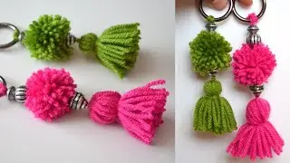 Pom Pom keychain using wool | Pompom Crafts | DIY Woolen Hanging