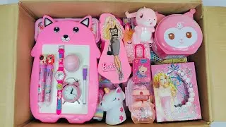 Unboxing Satisfying Pink Stationery 📚 Board, Barbie Geometry Box, Pen, Eraser, Keychain, Dairy, Etc.