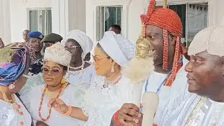 Ooni of Ife with Queen Mariam and Iyalaje Oodua at Elulu of Mopa's Coronation Anniversary in Kogi