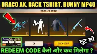 DRACO AK FULLY MAX REDEEM CODE 🤩| FREE FIRE NEW EVENT | BUNNY MP40, BLACK TSHIRT & DRACO AK GIVEAWAY