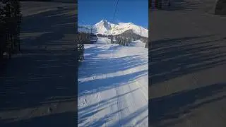 ⛷️  Real Good Feeling ❄️ @BigSkyResort 🏔  on the Explorer Gondola to the Lone Peak Tram 🚡
