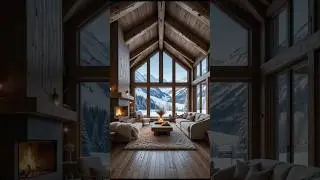 Alpine Cabin Living Room ❄️ Cozy Fireplace & Snowy Mountain Ambience