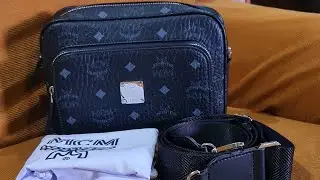 MCM SMALL AREN CROSSBODY BAG IN BLACK MONOGRAM CANVASS❤️