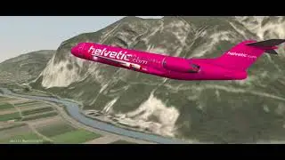 Fokker 100, Helvetic Airways, Zurich, Switzerland. Taxiing and takeoff at Innsbruck Airport. F100
