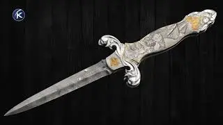 Custom Knife Sole Authorship Engraved Samurai Dual Action Automatic Dagger 24Kt Gold Inlays