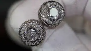 Round Iced Out Ear Studs, Hip Hop Ear Studs, Mens Diamond Ear Studs, Womens Diamond Ear Studs