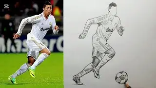 Realistic the Key to Drawing Like a Real Personn | Ronaldo Running with Energetic Gestures Sketching