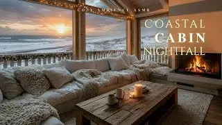 Coastal Cabin Nightfall 🔥 Fireplace Crackle + Ocean Waves for Deep Sleep & Cozy Relaxation