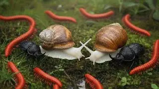 Millipede, Snail & Rhino Beetle Coexistence  Rare Wildlife Footage ‼️#millipede  #MillipedeEncounter
