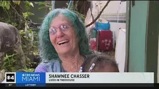 Woman uprooted from living in treehouse
