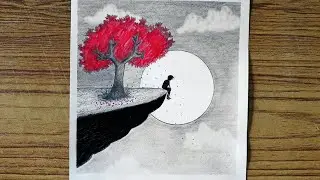 How to draw a sad boy sitting alone step by step /Easy moonlight pencil drawing