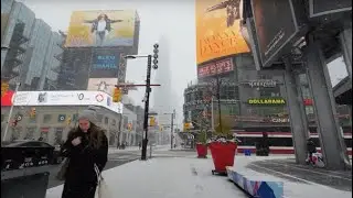 A Brutal Dystopian City Snow Storm Walk in Downtown Toronto before Christmas - 4K