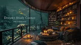 Let Your Think into the Snowy Night ❄️ Study by Candlelight in a Castle-View Library | Dark Academia