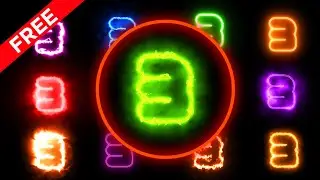 Neon number 3, 12 different glowing numbers  animation with croma key