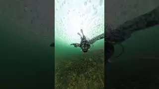 Jezero Barbora potápění pod ledem. Formát 9:16