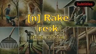 [n] Rake meaning (tool, action) with 5 examples