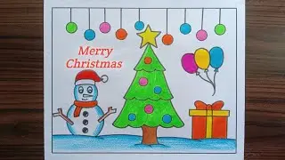 Christmas Drawing / Merry Christmas Drawing / Christmas Drawing Easy And Beautiful /Christmas Chitra