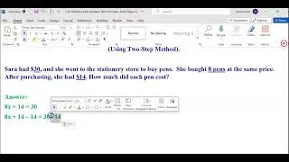 Solving Two-Step Linear Equation Word Problem, on one Variable Linear Equation.