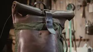 Handmade Leather and Canvas Roll Top Backpack