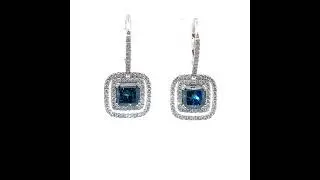 2.72 Carat Fancy Blue & White Diamond Double Halo Dangle Earrings in 14k White Gold